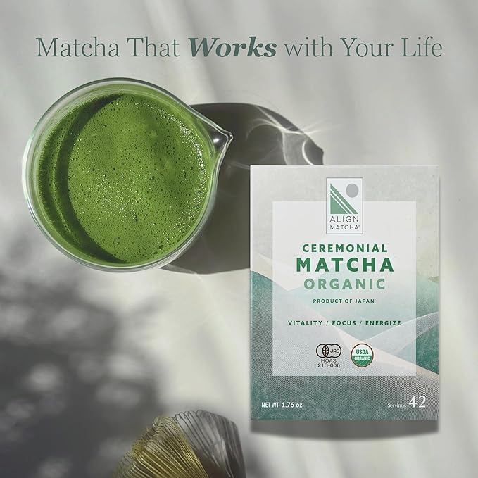 Align Matcha - Ceremonial Matcha Organic 50g, 42 Servings - Japanese Matcha Powder for Enhanced Focus and Energy - Smooth, Rich Flavor with Vibrant Green Color - Ideal for Daily Use and Smoothies