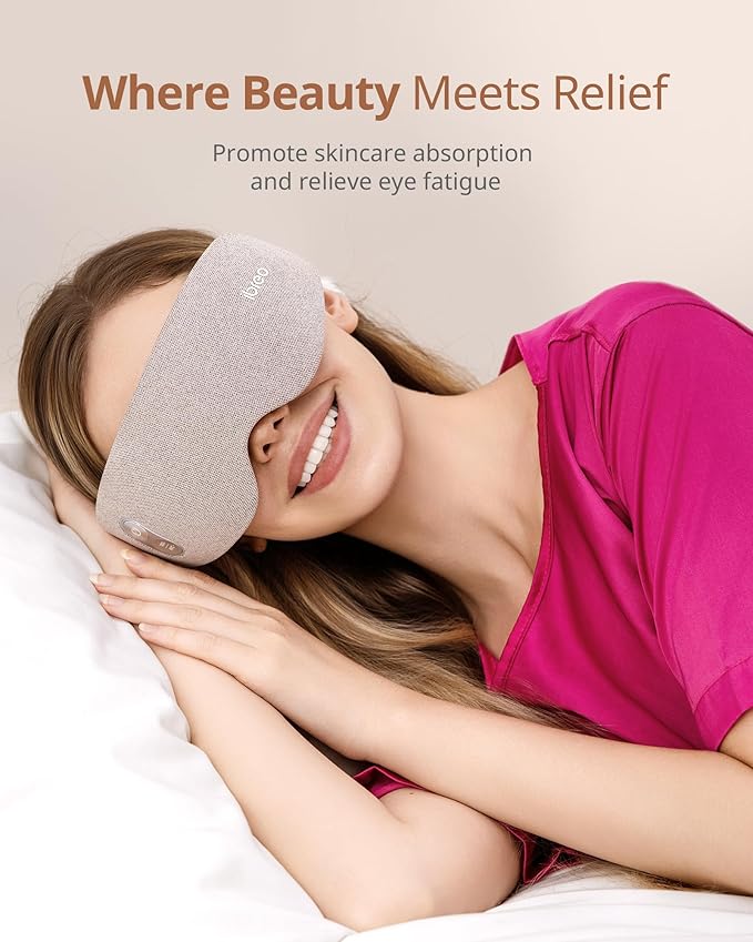 Eye Massager with 2 Level Heat & Cool, 150 Mins Uses, 3 Modes & 14 Vibration Heads, Heated Eye Mask with Bluetooth Music for Migraine, Eye Strain Puffiness and Dry Eye Relief, Relaxation for Women Men