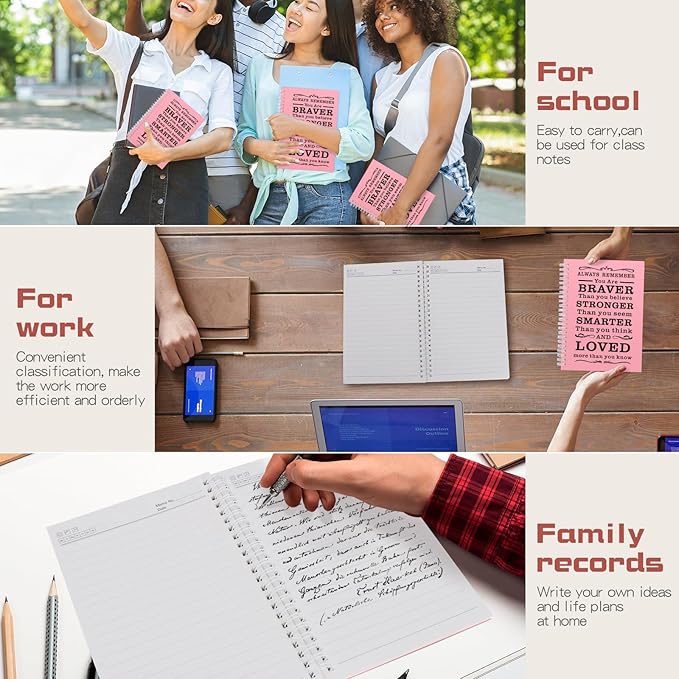 4Pcs A5 Spiral Notebook,Inspirational Journal,Motivational Journal for Women Men,100 Pages Lined Spiral Journal Notebook College Ruled Daily Diary for School,Travel,Business,Work (4Pcs Always-Pink)