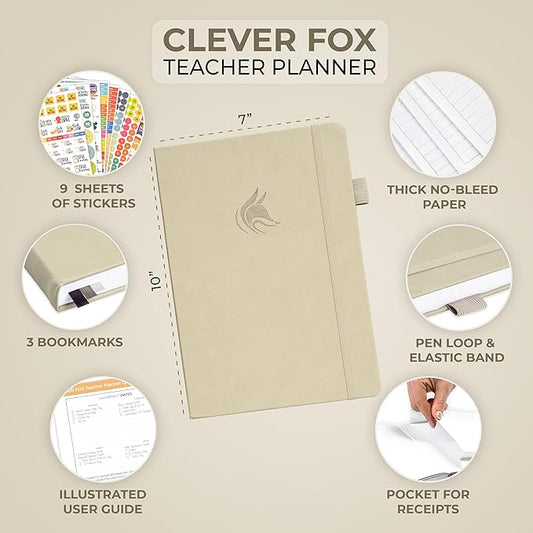 Clever Fox Teacher Planner – School Year Planner with Calendars & Lesson Plans – Teacher Plan Book for Classroom & Homeschool Organization - Undated, 7x10″, Hardcover (Foggy Alps)