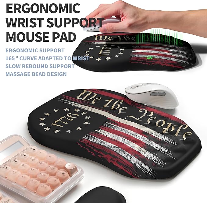 2-in-1 Ergonomic Set, Wave Keyboard Wrist Rest and Massage Slope Mouse Pad Wrist Support, Rebound Memory Foam for Relieve Carpal Tunnel Syndrome and Wrist Pain (Flag)