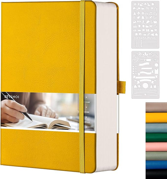 EMSHO A5 Hardcover Leather Dotted Journal - 320 Page Dot Grid Notebook for Women & Men, 100GSM Thick Paper, Ideal for Bullet Journaling, Work Notes, Sketching, Diary, School & Travel-yellow