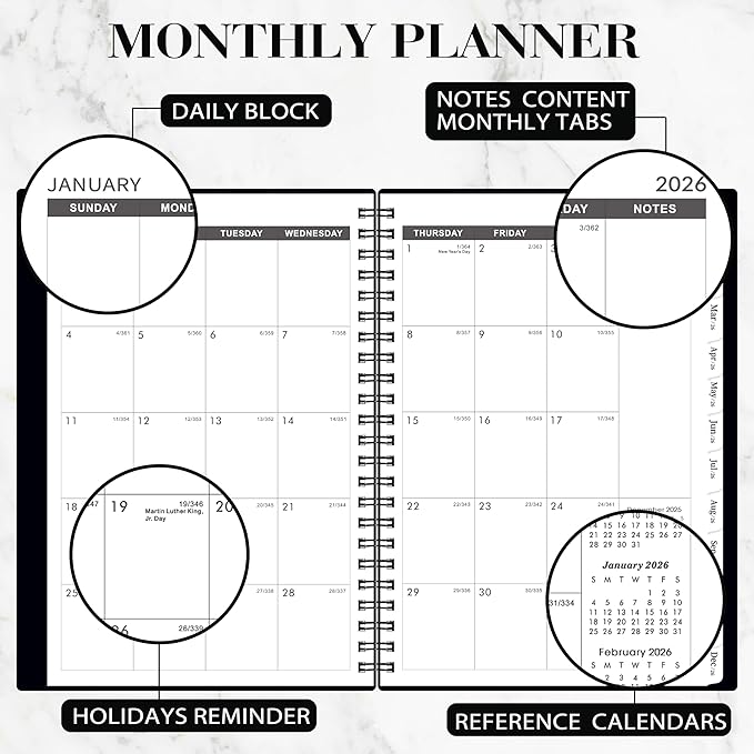 2026-2028 Monthly Planner/Calendar - 3 Year Monthly Planner 2026-2028, 36 Months Planner, Jan. 2026 - Dec. 2028, 6.4" x 8.5", 36 Months Tabs, 30 Notes Pages, Double-Side Pocket, Holidays