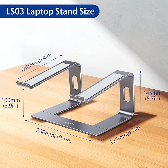 BESIGN LS03 Aluminum Laptop Stand, Ergonomic Detachable Computer Stand, Notebook Holder Compatible with MacBook Air Pro, Dell, HP, Lenovo More 10-15.6" Laptops, Space Gray