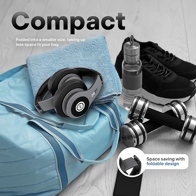 iJoy Bluetooth Headphones Over Ear, Wireless and Wired Foldable Headset Built-in Microphone, FM, Micro SD Card Slot - (Blue) Adults Kids Boys