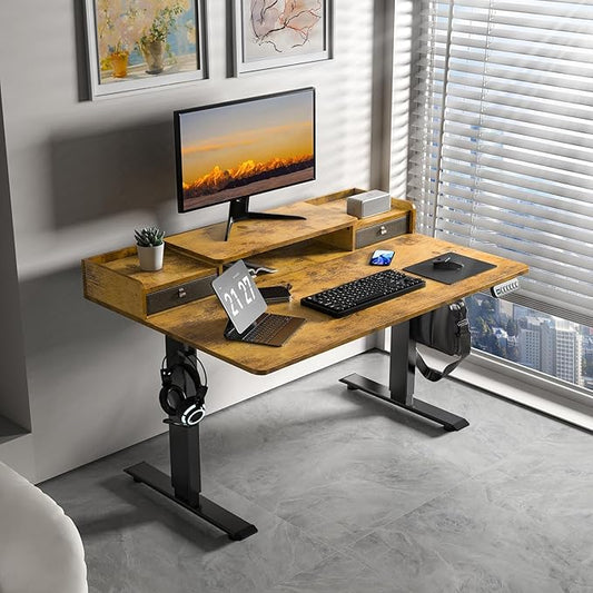 48 x 30 Inch Electric Standing Desk with 2 Drawers, Adjustable Height Widened Stand Up Desk with Storage, Sit to Stand Ergonomic Workstation for Home Office, Rustic Brown