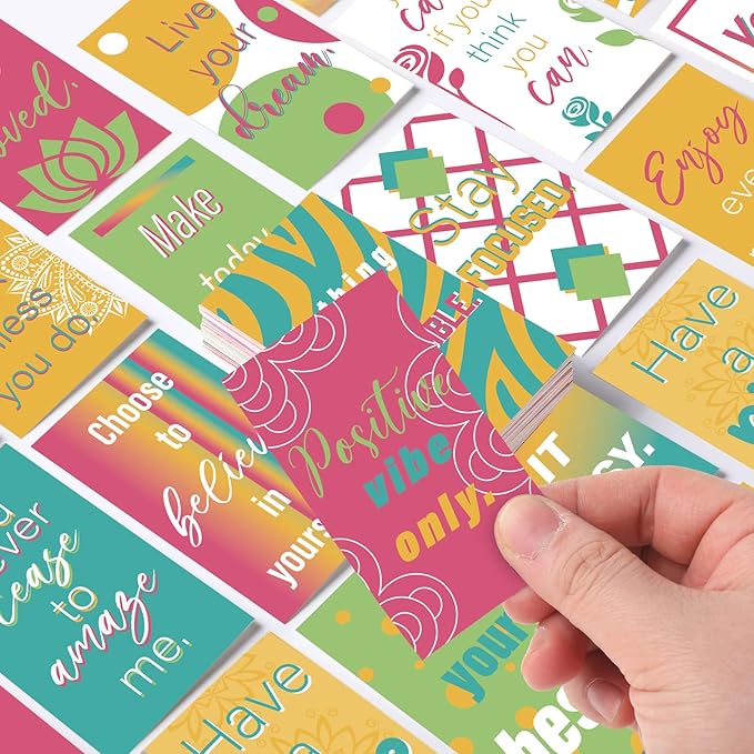 Jinei 300 Inspirational Affirmation Cards Positive Motivational Cards Small Mini Encouragement Quotes for Women Church End of the Year Teacher Gifts(Line Flower)