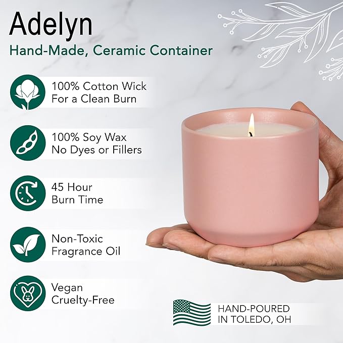 The Growing Candle, Lavender Scented, 8oz Ceramic Pot, Single Wick Aromatherapy Candles, 100% Soy for Women and Men, Adelyn