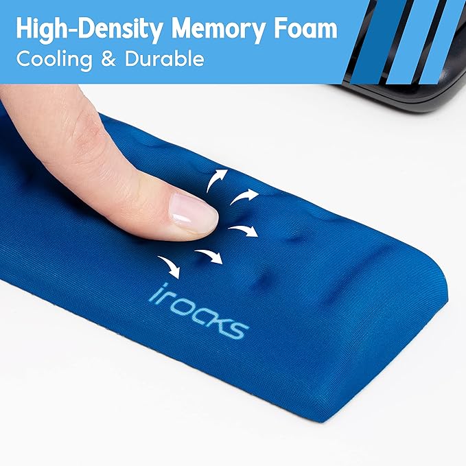 i-Rocks Ergonomic Memory Foam Keyboard Wrist Rest - Pain-Reducing, Cooling, Non-Slip, Blue, Minimalist