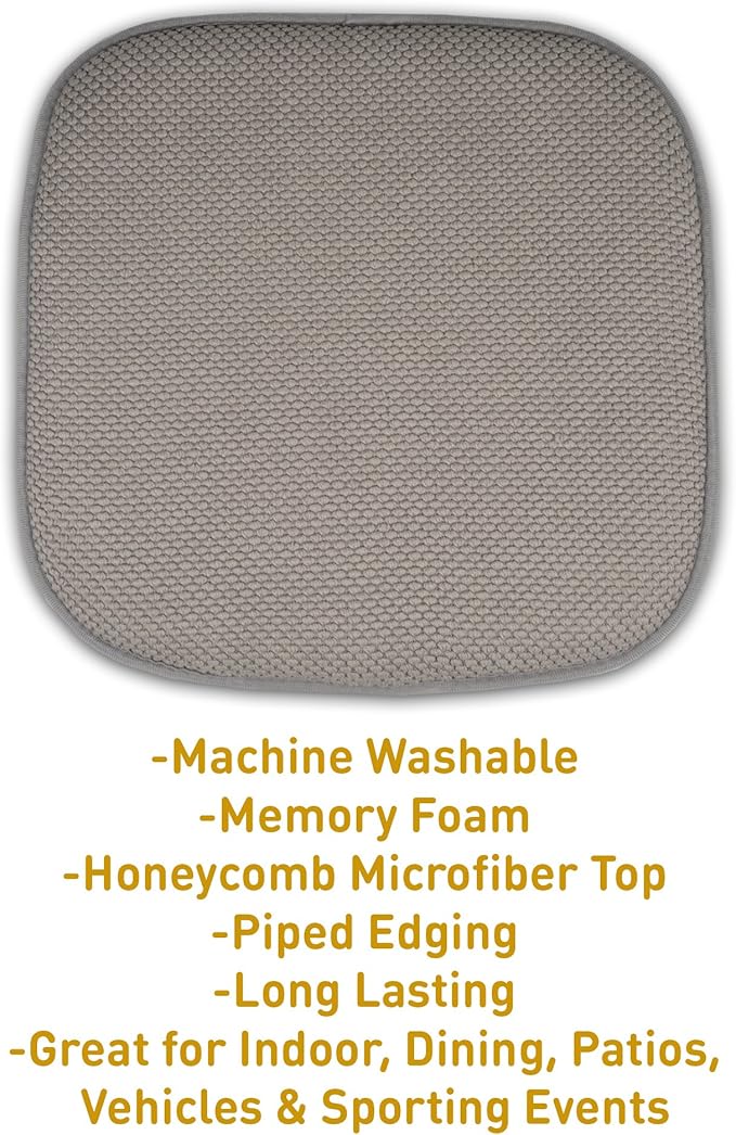 Sweet Home Collection Memory Foam Chair Cushion Honeycomb Pattern Solid Color Slip Non Skid Rubber Back Ultimate Comfort and Softness Rounded Square 16" x 16" Seat Cover, Silver (Pack of 3)