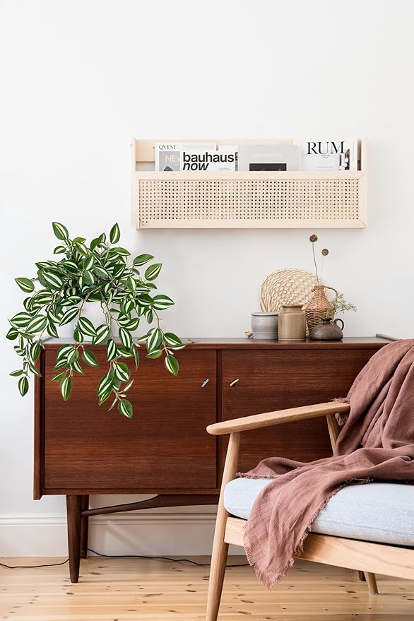 Briful Fake Plants Indoor Artificial Potted Silk Plants Faux Watermelon Peperomia Cascading Vine Plant for Home Office Livingroom Desk Shelf Mantle Decoration(Green/White - 1 Pack)