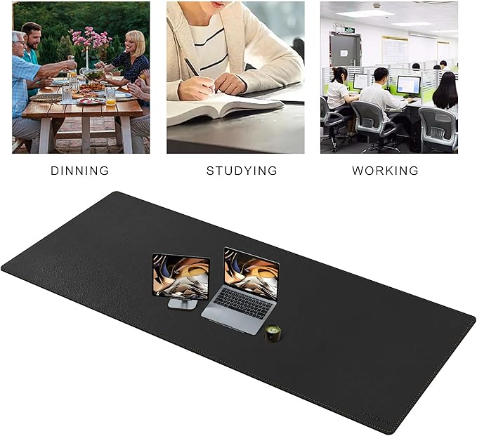 MAIDERN 70.8”x 23.6” Leather Desk Mat, Large Desk Pad, Reversible Cork & Leather Large Mouse pad for Desk, Waterproof Computer Desk Mat for Gaming Home Office (Black) …