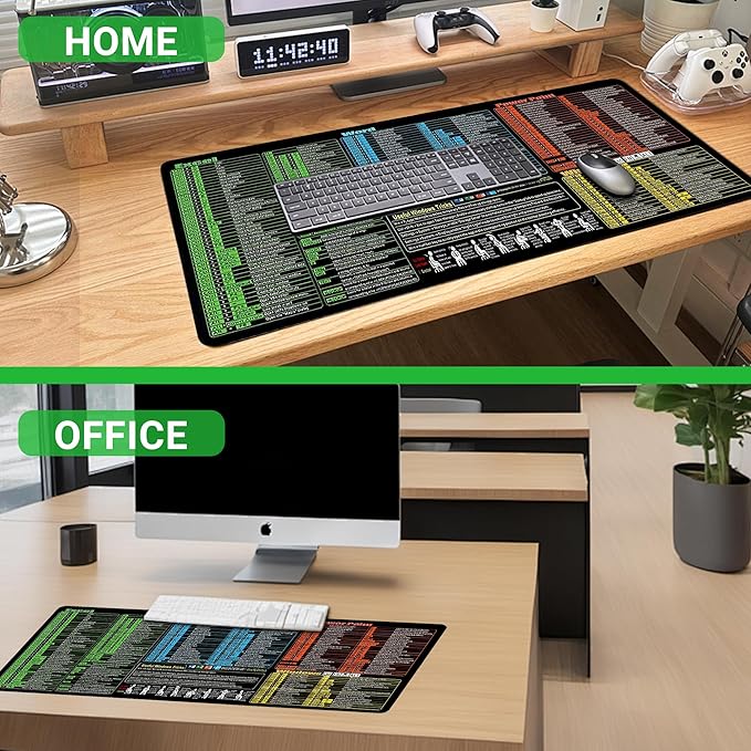 Excel Cheat Sheet Desk Pad, Updated Shortcuts Mouse Pad (31.5"x11.8") | Keyboard Shortcut & XL Gaming Desk Mat for Office/Home | Non-Slip Stitched Edges, Spill-Proof | Employee Appreciation Gifts