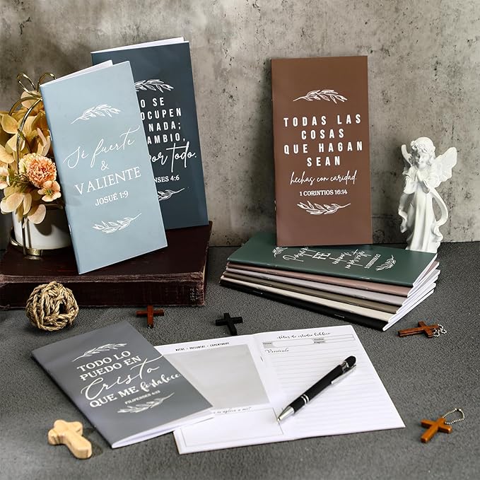 Qilery 30 Pcs Christian Gifts Bulk Pocket Planner 2025-2026 Prayer Journals for Women Men to Do List Weekly Goals for Pastors' Wives Appreciation Day Church Sunday School(Neutral Color,Spanish Bible)