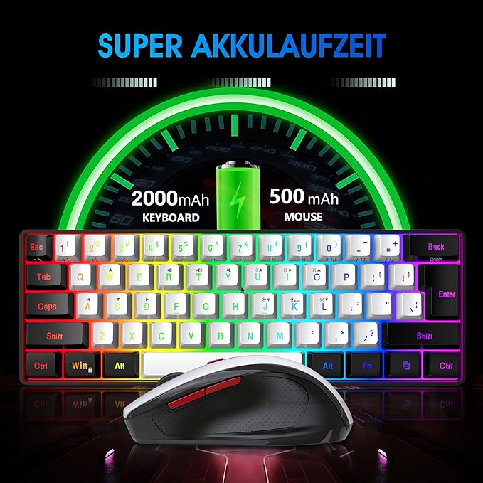 Snpurdiri 2.4G Wireless Gaming Keyboard and Mouse Combo, Include Mini 60% Merchanical Feel RGB Backlit Keyboard, Ergonomic Vertical Feel Small Wireless Mouse(Black and White)