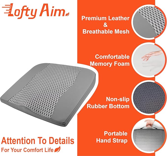 Car Seat Cushion, Comfort Memory Foam Car Cushions for Driving - Sciatica & Lower Back Pain Relief, Driver Seat Pillow for Auto, Office Chair, Wheelchair - 4D Mesh Dark Grey
