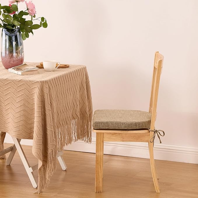 Chair Cushions for Dining Chairs with Ties and Removable Cover, Dining Kitchen Chair Pads with Non-Slip Bottom, High-Resilience Indoor Seat Cushions, 16'' x 16'' x 2'', Set of 6, Khaki