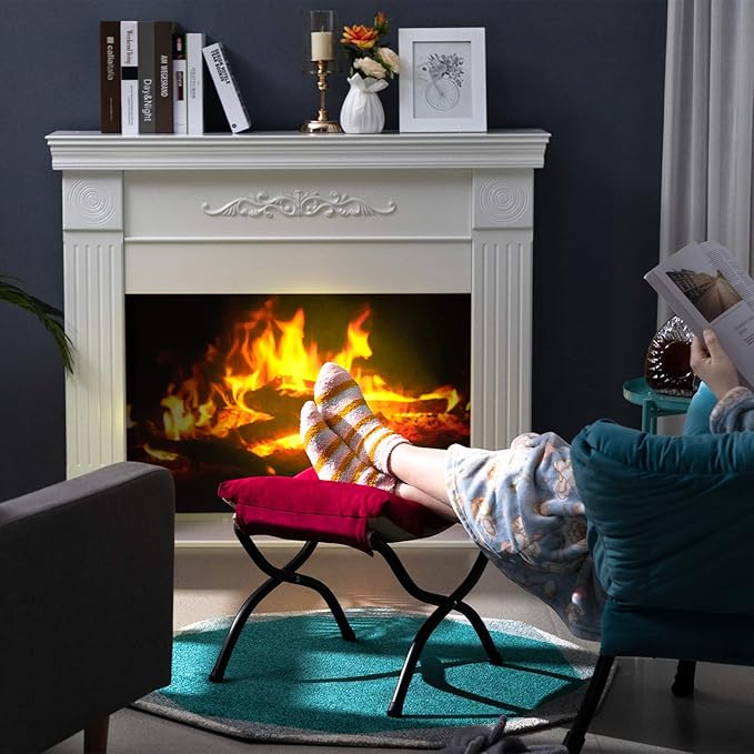 HollyHOME 15"(H) Folding Footrest Stool, Upholstered Small Foldable Ottoman, Accent Padded Sofa Foot Stool for Lazy Chair, Metal Frame Portable Foot Rest Ottoman for Living Room, Bedroom, Burgundy