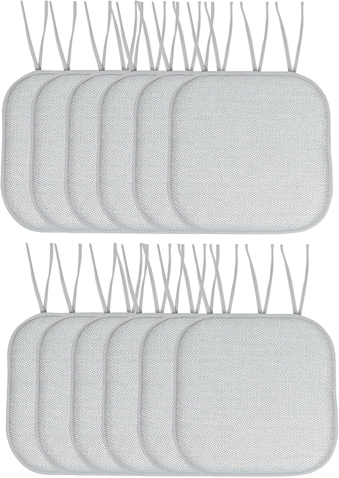 Chair Cushion Memory Foam Pads with Ties Honeycomb Pattern Slip Non Skid Rubber Back Rounded Square 16" x 16" Seat Cover