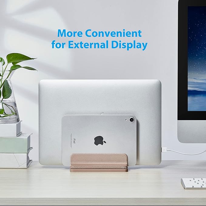 Leather Vertical Laptop Stand,Dual Laptop Holder Stand,Laptop Organizer with Adjustable Dock (18-26mm/0.7-1 in) for All MacBook/Tablet/Surface/Dell/iPad (Apricot)