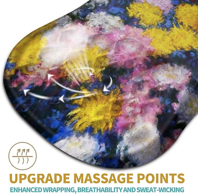 Hokafenle Ergonomic Mouse Pad Wrist Support with Massage Design, Wrist Rest Pain Relief Mousepad with Memory Foam&Non-Slip PU Base, Mouse Pads for Wireless Mouse & Desk(12x8 inch,Monet Chrysanthemum)