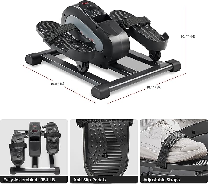 Sunny Health & Fitness Smart Mini Elliptical Trainer, Indoor Under-Desk Pedal Exerciser for Mobility & Cardio Workout, Free SunnyFit App Connection, Optional Motorized w/Remote Control