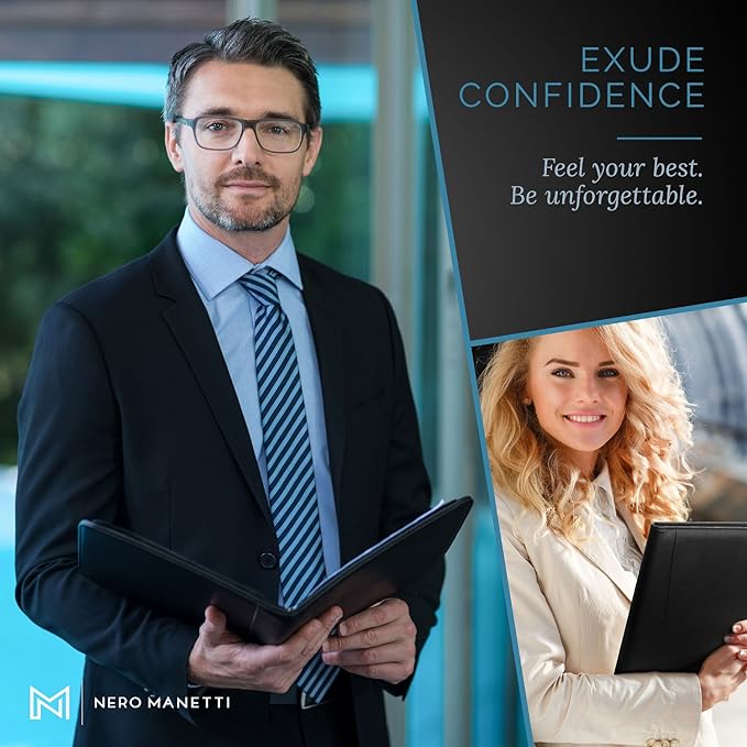 NERO MANETTI- Leather Portfolio Folder - Business PU Leather Portfolio Notepad Holder for Resumes, Legal Pad Portfolio Executive Binder, Professional Padfolio Notebook for Women/Men