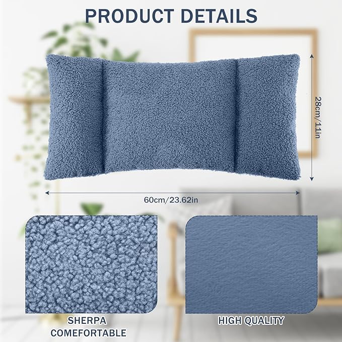Queekay Fleece Lumbar Support Pillow 3 Section Back Pillow Office Chair for Back Support Comfortable Lumbar Cushion for Car Seat Pain Relief Sofa Rest(Haze Blue)