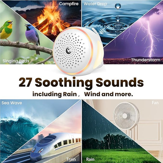 Portable White Noise Machine with Rechargeable Battery, 27 Soothing Sounds & Night Light, Sleep Soother for Baby Adults, 24H Playtime, Compact Travel Sound Machine for Home Office Nursery