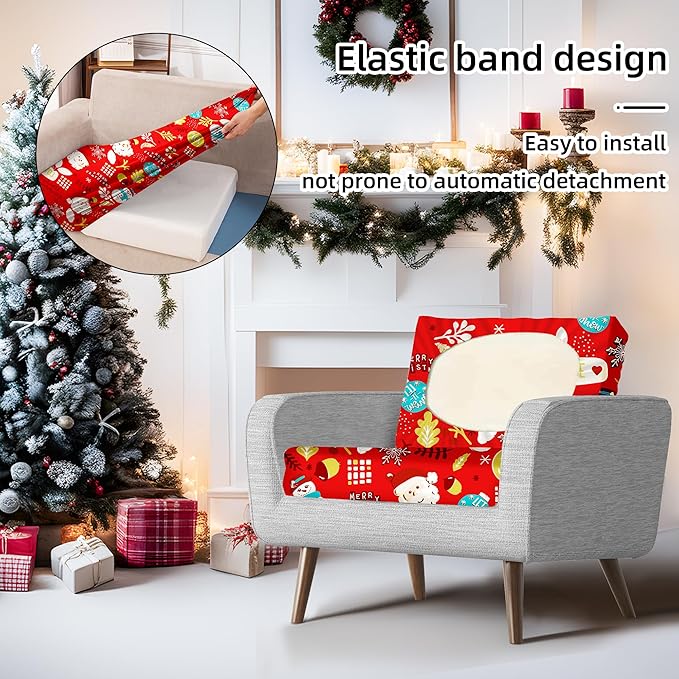 8Pcs Stretch Christmas Patio Cushion Covers Santa Claus Outdoor Cushion Covers,for Christmas Party Replacement,Outdoor Chair Covers Patio Slipcovers Couch Cover,Cover Only