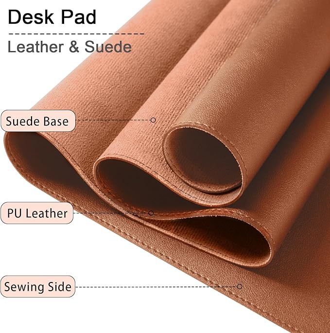 Large Desk Pad, 47.2" x 17" PU Leather Desk Mat for Desktop, Non-Slip Office Desk Mat for Desk, Desk Blotter Pad, Waterproof Computer Pad for Desk, Keyboard Mats for Home & Office (Russet Brown)