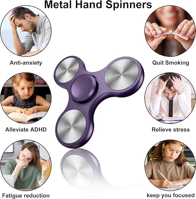 Fidget Spinners Toy, Metal Stainless Steel Bearing High Speed 4-8 Min Spins, EDC ADHD Stress Anxiety Relieves Reducer Fidgets Finger Toys, Spinner Toys for Kids and Adults (Purple)