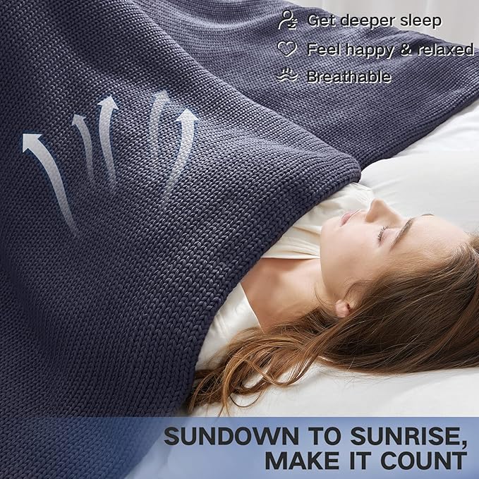 Guohaoi Knitted Weighted Blanket for Adults (Dark Grey 50"x75" 12lbs) No Beads Cooling Throw Blanket for Hot Sleepers, Home Decor Breathable Chunky Knit Heavy Blanket Use on Full Size Bed