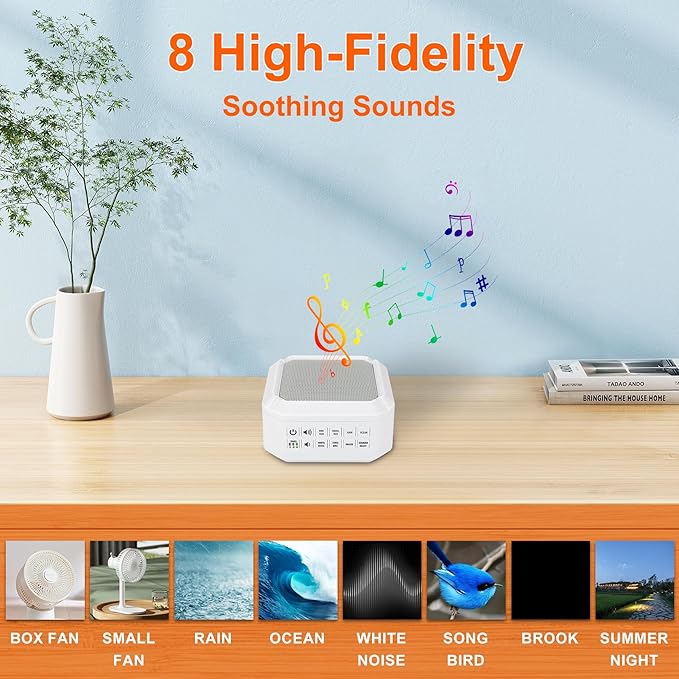 LUXSWAY Sound Machine, White Noise Machine for Adults Kids Baby | 8 Non-looping Sounds | Powered by AC or USB | Timer | Easy to Pocket and Travel – Classic White