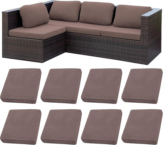 8Pcs Stretch Patio Cushion Covers,Outdoor Couch Covers Replacement,Outdoor Couch & Sofa Slipcovers,for Patio Furniture Cushion Covers,Washable Reusable Furniture Protector (Camel,Cover Only)