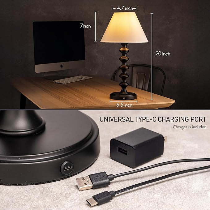 O'Bright Ember Rechargeable Table Lamp (Black_Baluster)