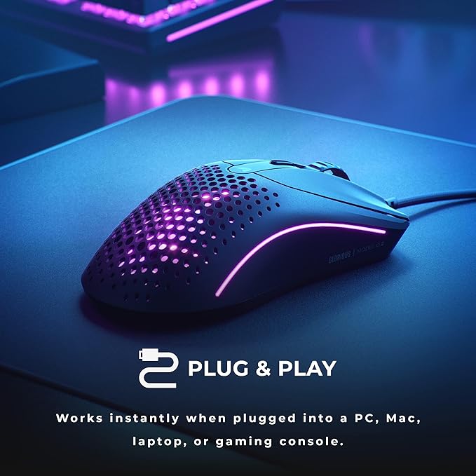 Glorious Gaming Model O 2 Wired Gaming Mouse - 59g Ultralight, FPS, 26,000 DPI, Motion Sync, 80M Click Rated Switches, 6 Programmable Buttons, Ambidextrous, RGB, PTFE Feet - Black
