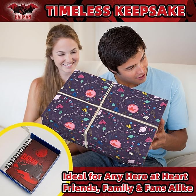 Hardcover Spiral Notebook Journal with 12 Dividers Tabs Weekly&Monthly Planner Productivity Journal Superhero Theme Leather Organizer for Work School Adults Teens and Professionals (BATM-RED)