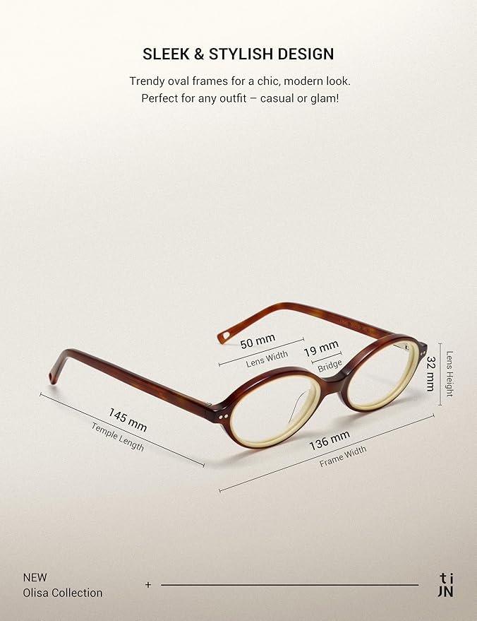 TIJN Olisa Blue Light Blocking Glasses for Women Men,Oval Glasses Frame Bluelight Glasses for Gaming/Computer/Screen