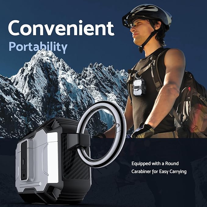 DASFOND Armor Cover Airpods 3 Generation Case, Military Grade Full Body Shockproof Protection Hard Case, Support Wireless Charging with Keychain, Magnetic Lid, Front LED Visible, Silver