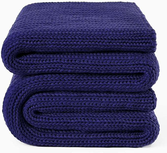 Guohaoi Knitted Weighted Blanket for Adults (Blue 50"x75" 12lbs) No Beads Cooling Throw Blanket for Hot Sleepers, Home Decor Breathable Chunky Knit Heavy Blanket Use on Full Size Bed