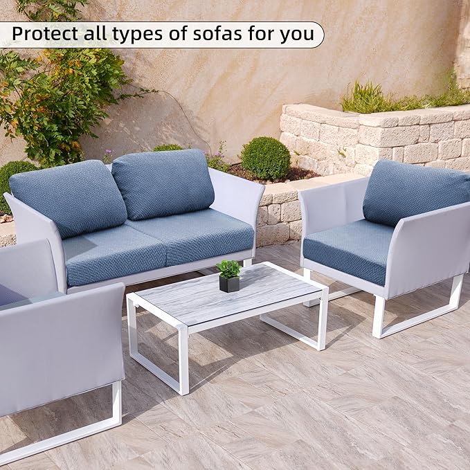 8Pcs Stretch Patio Cushion Cover Outdoor Cushion Cover Replacement Slipcovers Outdoor Cushion Covers Thick Jacquard Textured Twill Fabric Porch Patio Furniture Protector(Blue，Cover，Only)