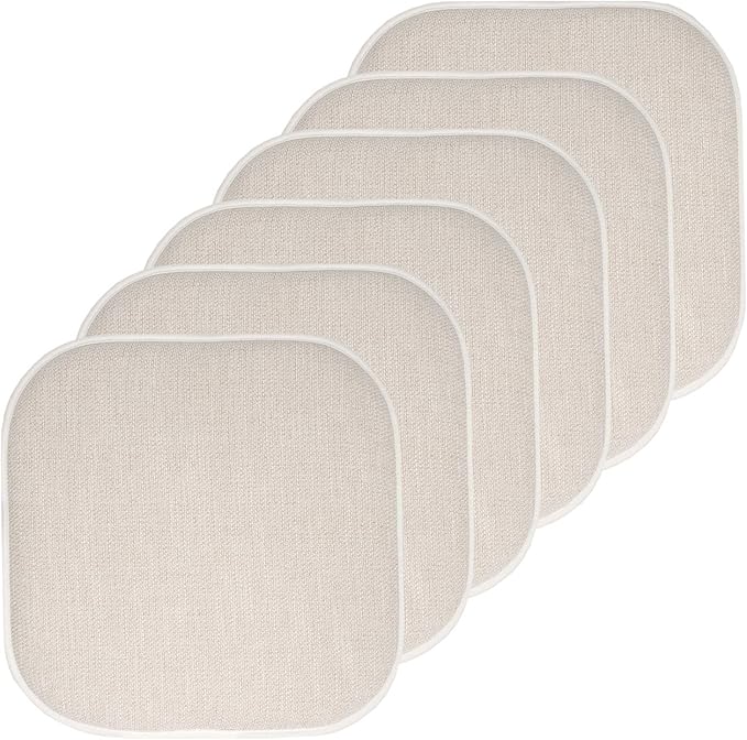 Sweet Home Collection Chair Cushion Memory Foam Pads Honeycomb Pattern Slip Non Skid Rubber Back Rounded Square 16" x 16" Seat Cover, 6 Pack, Alexis Linen/Beige