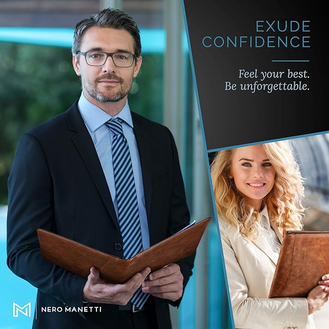 Leather Portfolio Folder - Business PU Leather Notepad Holder for Resumes, Legal Pad Executive Binder, Professional Padfolio Notebook for Women/Men (Brown)