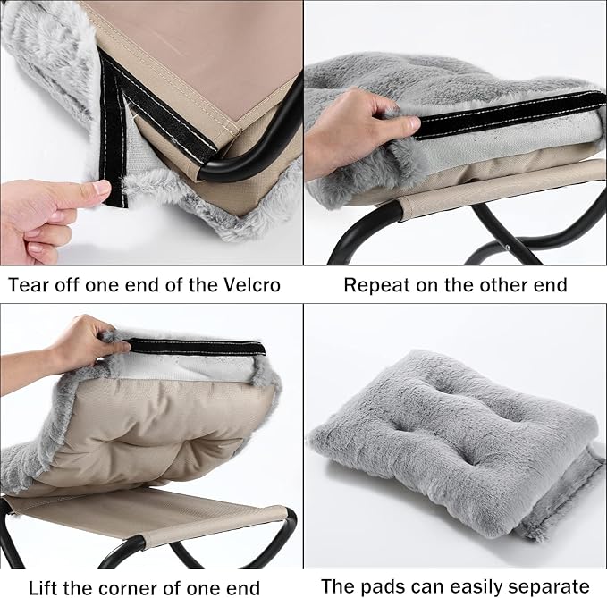 15" Foldable Foot Stool Ottoman with Metal Frame - Washable Faux Fur Grey Upholstered Indoor/Outdoor Footrest for Living Room, Bedroom, Patio - Space-Saving Compact Design