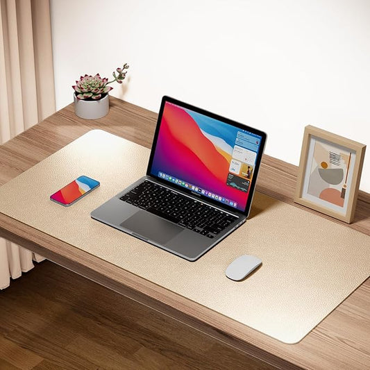 Boutilon Leather Desk Pad Protector,Non-Slip Mouse Pad,Laptop Desk Pad,Office Mouse Mat,Waterproof Leather Desk Blotter,Desk Writing Pad for Office and Home (M-Golden,30"x14")