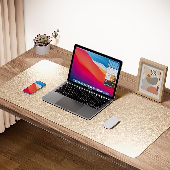 Boutilon Leather Desk Pad Protector,Non-Slip Mouse Pad,Laptop Desk Pad,Office Mouse Mat,Waterproof Leather Desk Blotter,Desk Writing Pad for Office and Home (S-Golden,24"x 14")