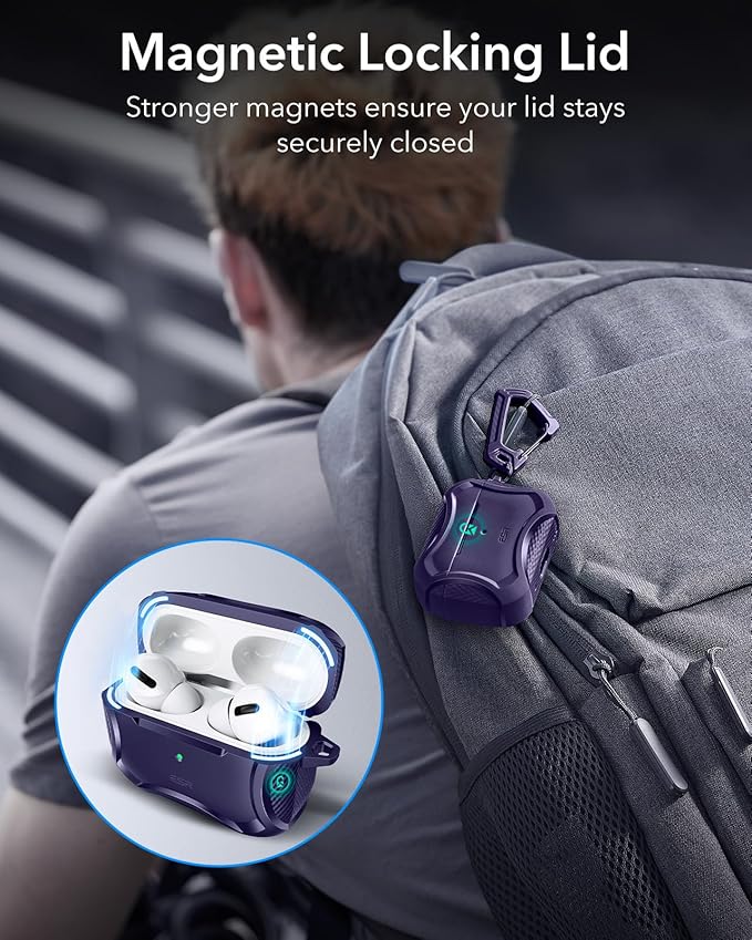 ESR for AirPods Pro 2nd Generation Case Compatible with Airpods Pro Case 2nd/1st Gen (2023/2022/2019), Compatible with MagSafe, Powerful Drop Protection, Magnetic Lid, Purple