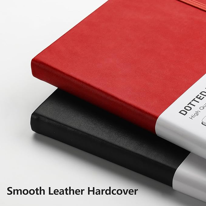 RETTACY Bullet Dotted Journal Notebook, 320 Numbered Pages, A5 Medium Size (5.7'' × 8.3''), Leather Hardcover, 100 GSM Thick Paper, for Bullet Journaling, Planning, Tracking (Red)