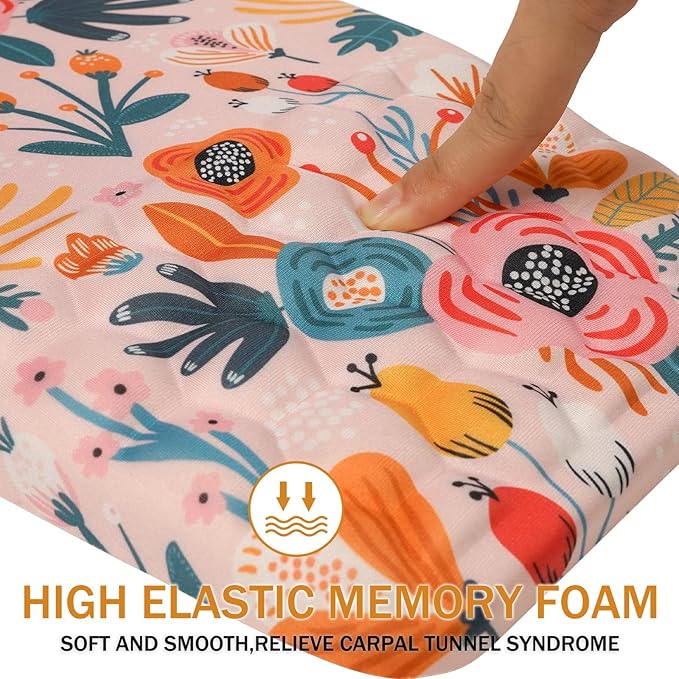 Ergonomic Mouse Pad Wrist Support,Upgrade Mousepad with Massage Design,Non-Slip PU Base Desktop Mouse Pads for Pain Relief, Computer, Office & Home,12 x 8 in（F-Pink Flower）